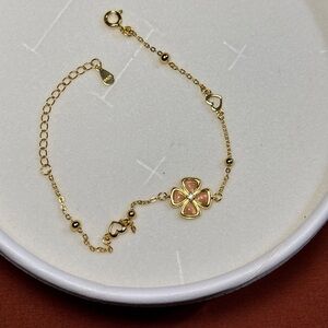 New Gold Plated Sterling Silver Four Leaf Clover Bracelet With Flower Box